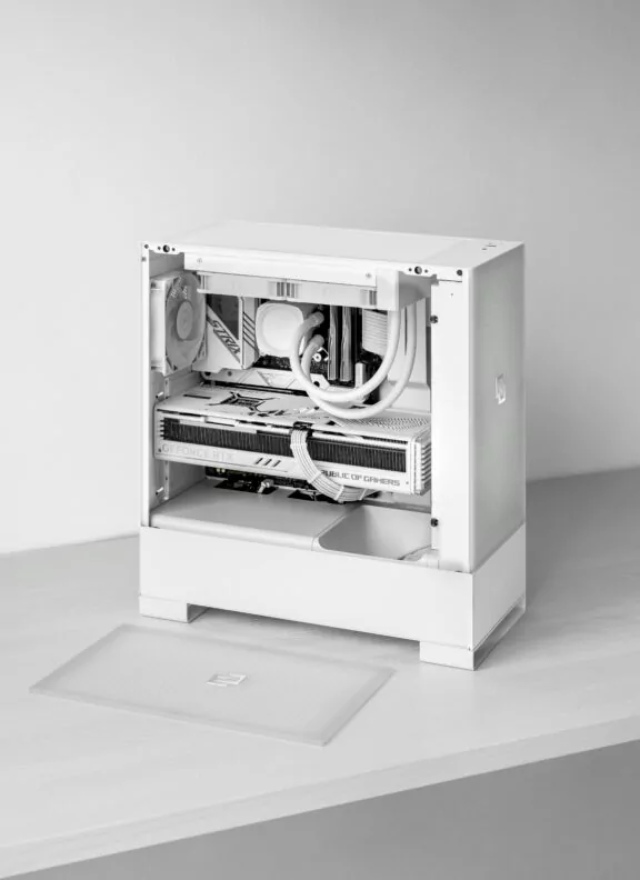 Custom Gaming PC With Front Panel On Desk Frost
