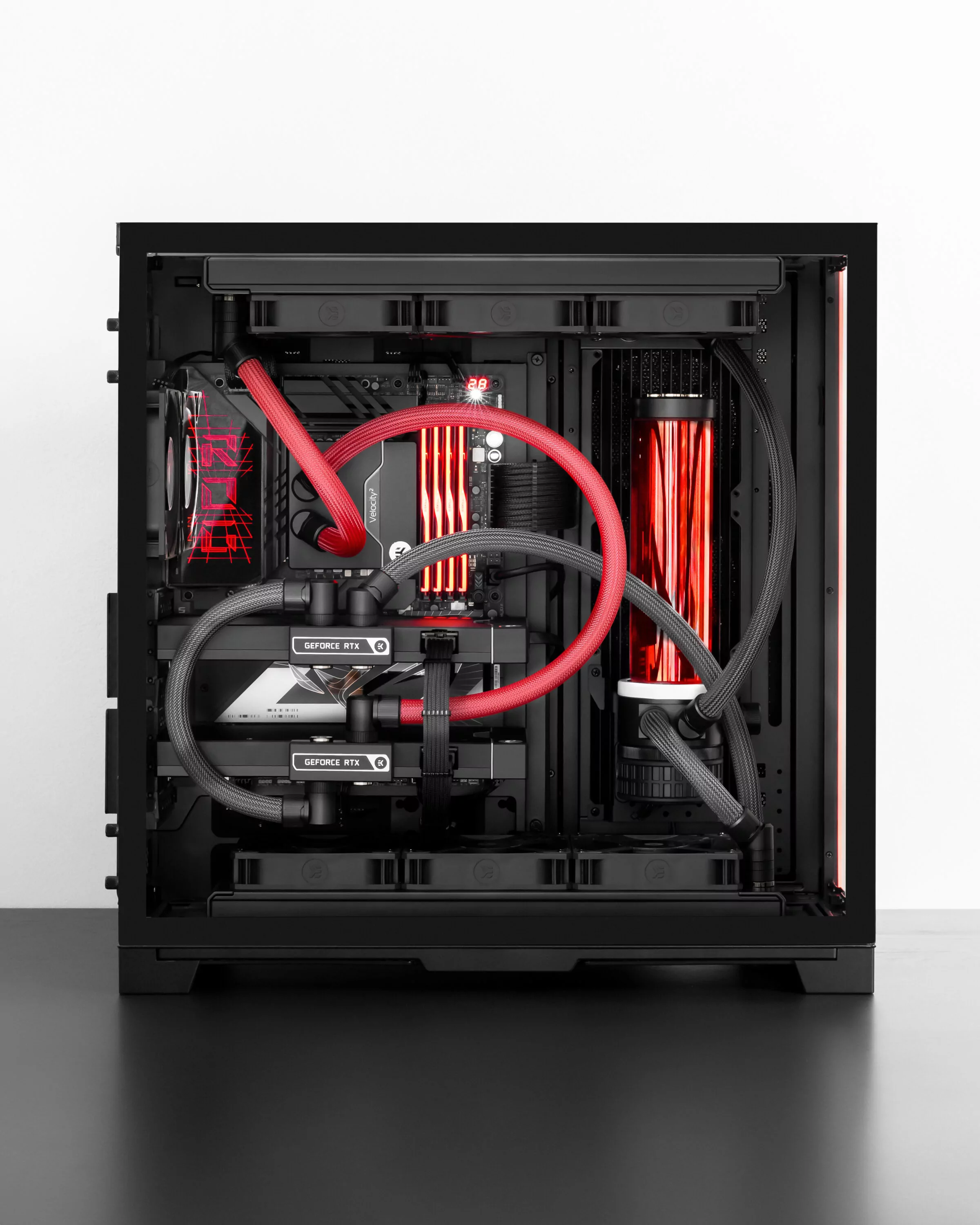 Watercooled PC With Red Liquid And Custom Tubing FENN Systems H2O